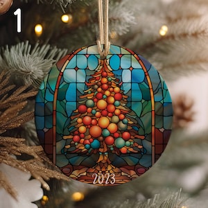 Custom 2024 Christmas Ornament set, Stained Glass Aesthetic Family Christmas Ornament, Christmas Round Ornament, Cute Christmas Gift