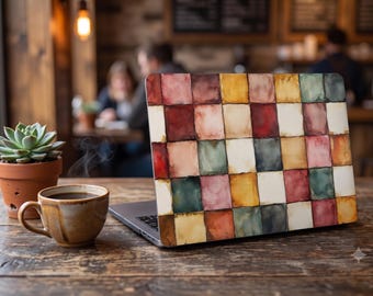 Watercolor Checkerboard Matte MacBook Case | Multicolor Tile Pattern