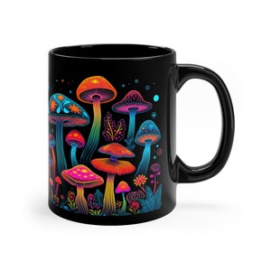 Psychedelic Mushroom Coffee Mug: Cottagecore Neon Fungi Gift image 4