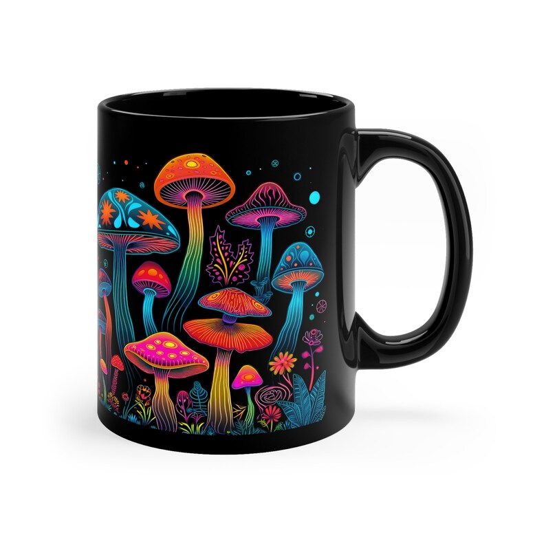 Psychedelic Mushroom Coffee Mug: Cottagecore Neon Fungi Gift image 4