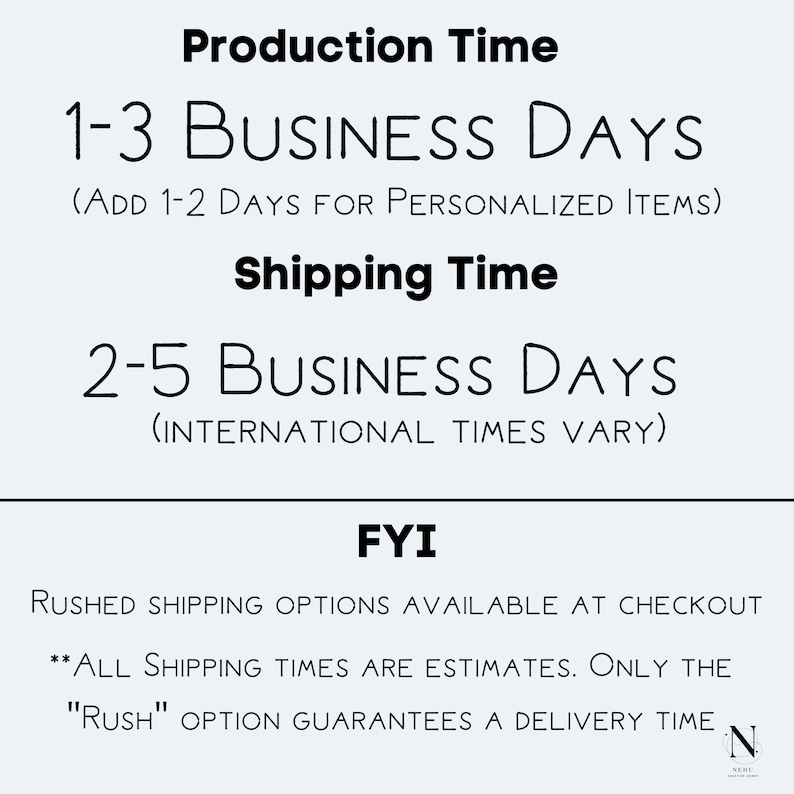 Pode incluir: Texto em fundo branco detalhando os tempos de produ&ccedil;&atilde;o e envio. O tempo de produ&ccedil;&atilde;o &eacute; de 1-3 dias &uacute;teis, com 1-2 dias adicionais para itens personalizados. O tempo de envio &eacute; de 2-5 dias &uacute;teis.