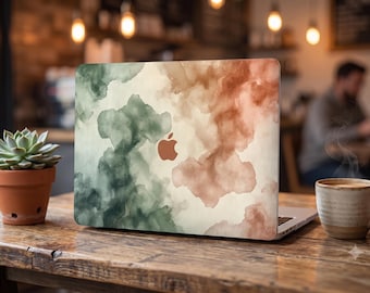 Watercolor Smoke MacBook Case | Green & Rust Abstract Laptop Cover