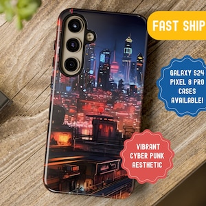 Cyber Punk Nightscape Aesthetic Phone Case for iPhone 15 14 13, Samsung Galaxy s24 s23 s22 s21 Ultra, Google Pixel 8 7 6, Custom Phone Case