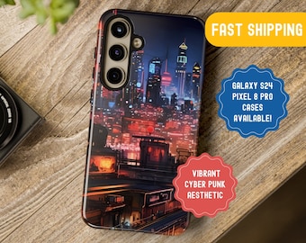 Funda para teléfono Cyberpunk Nightscape, paisaje urbano neón futurista, regalo personalizado