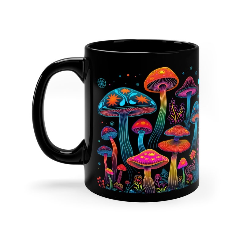 Psychedelic Mushroom Coffee Mug: Cottagecore Neon Fungi Gift image 3