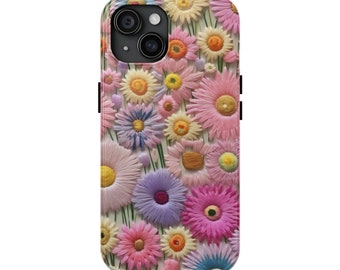 Floral Wildflower iPhone Case: Cottagecore Faux Embroidery Design