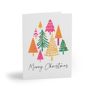 Set van 8 16 24 pastel kerstboom kerstkaarten met witte envelop, minimalistische kerstgroet, kerstkaart, feestelijke ansichtkaarten
