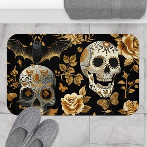 Goth-badmat met bloemenschedel: Witchy Home Decor Gothic badkamerdecoratie