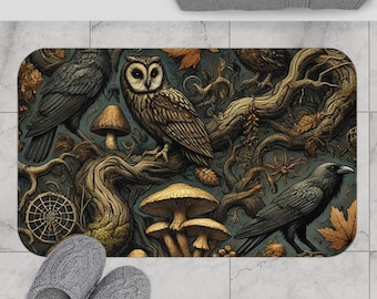 Gothic Eule Badematte: Cottagecore Botanisches Badezimmer Dekor
