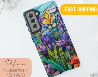 Cottagecore Wildflower Stained Glass Aesthetic Phone Case for Google Pixel 5 6 7, Galaxy S10 S20 S21 S22 S23 Plus Ultra, Fairycore PhoneCase