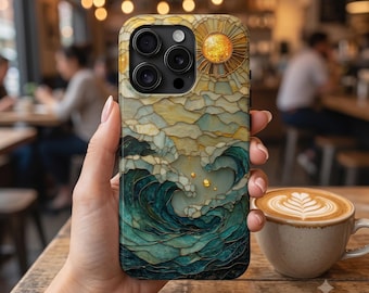Stained Glass Sun & Ocean Waves Beach Phone Case | Tropical iPhone Galaxy Cover