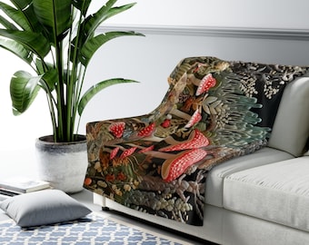 Couverture polaire Sherpa Cottagecore champignon : décor forêt enchantée