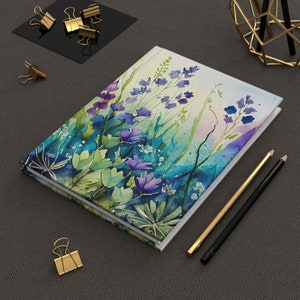 Aquarelle Wildflower Botanical Garden Nature Carnet cartonné mat | Journal de pleine conscience floral personnalisé | Ligné Ligné 5,75 x 8" Taille