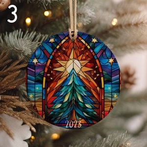 Custom 2023 Christmas Ornament set, Stained Glass Aesthetic Family Christmas Ornament, Christmas Round Ornament, Cute Christmas Gift