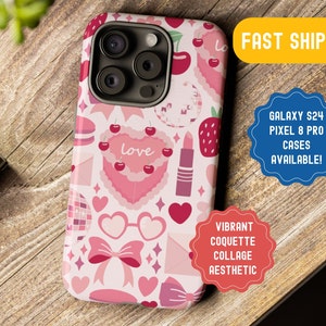 Coquette Collage Phone Case, Cute Preppy Coquette Aesthetic Bows Custom Phone Case for iPhone 15 14 13 12, Samsung Galaxy s24 s23 Ultra