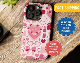 Coquette Collage Phone Case, Cute Preppy Bows Aesthetic