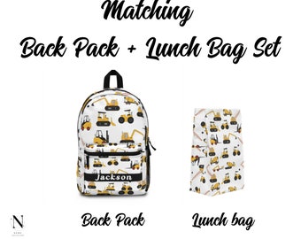Kids Truck Backpack & Lunch Bag Set: Construction Vehicle School Bag