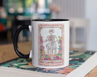 Skeleton Tarot Card Mug, Witchy Coffee Lover Gift, 11oz Ceramic