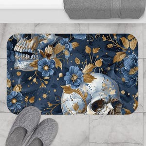 Goth-badmat met bloemenschedel: huisdecoratie heks