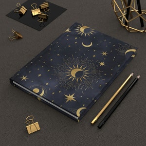 Sun Moon Stars Hard Cover Custom Dream Journal, Tarot Card Lined Journal, Manifestation Journal, Dark Academia Decor