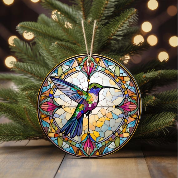 Décoration De Noël 2025 En Vitrail - Suspension Sapin - 7,6x8,9cm - Idée Cadeau Festive Unique