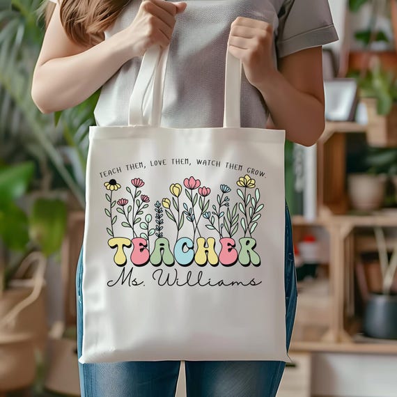 Personalized Teacher Appreciation Tote Bag: 100% Cotton Canvas