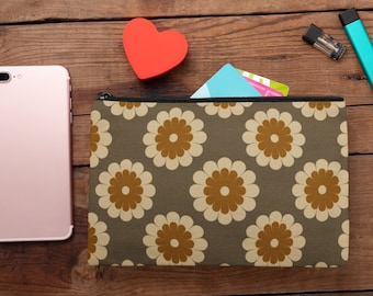 Vintage Floral Polyester Accessory Pouch: T-Bottom Cosmetic Bag