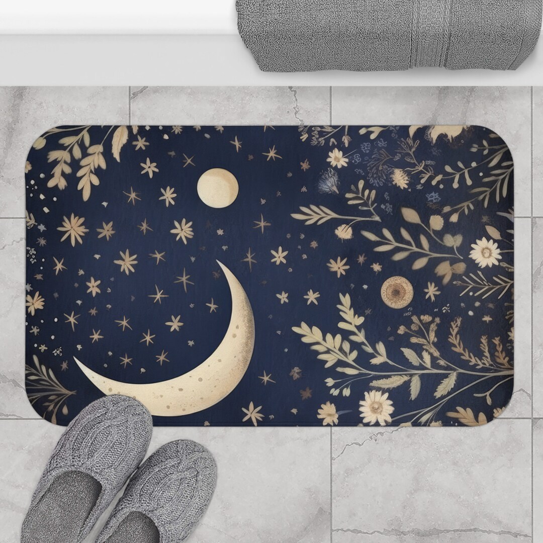 Cute Cottagecore Celestial Moon Bath Mat, Floral Aesthetic Bath Mat ...