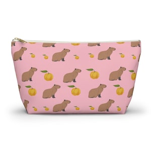 Capybara Plush Accessory Pouch, Pink Capybara Bag with Yuzu, Capybara Gift, Gift for her, Gift for Capybara Lover, Christmas Gift Idea