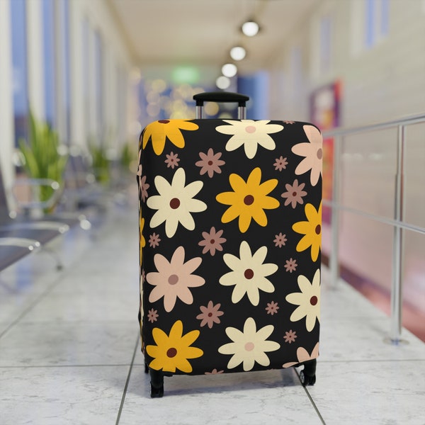 Retro 60's Wildflower Luggage Cover, Luggage Identifier, Personalized Luggage Cover, Floral Suitcase Protector, Baggage Wrap