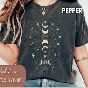 Cute Boho Celestial Moon Phases Mystical Astrology Comfort Colors Shirt, Vintage Moon Shirt, Celestial Moon Shirt, Spiritual T-Shirt