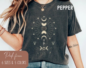 Cute Boho Celestial Moon Phases Mystical Astrology Comfort Colors Shirt, Vintage Moon Shirt, Celestial Moon Shirt, Spiritual T-Shirt
