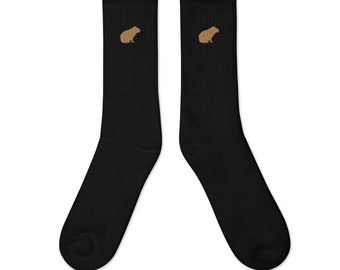 Capybara Embroidered Socks, Premium USA Made Cotton Blend