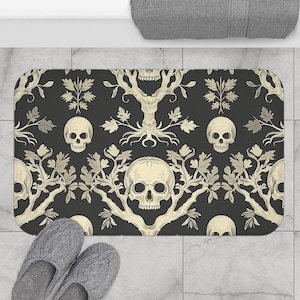 Badmat met gotische bloemenschedel: Witchy badkamer interieur