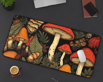 Cottagecore Mushroom Desk Mat: Botanical Forest Office Decor