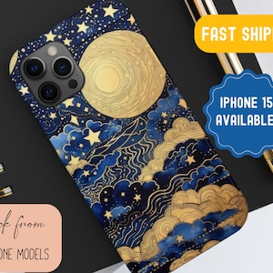 Mystical Fairycore Sun Moon Stars Astrology Tough Phone Case iPhone 11 12 13 14 15 Pro, Iphone 15 Pro Max,  Goblincore Custom Phone Case