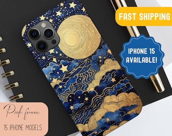 Mystical Fairycore Sun Moon Stars Astrology Tough Phone Case iPhone 11 12 13 14 15 Pro, Iphone 15 Pro Max,  Goblincore Custom Phone Case