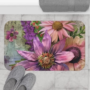 Vintage Floral Bath Mat: Shabby Chic Non-Slip Bathroom Decor