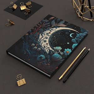 Boho Cottagecore Celestial Moon Floral Hardcover Journal, Botanisches Natur Journal, Traum Journal, Meditation Journal, Schattenarbeit Journal