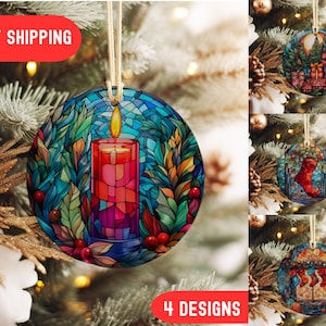 Stained Glass Style Christmas Ornament: Custom Family Keepsake