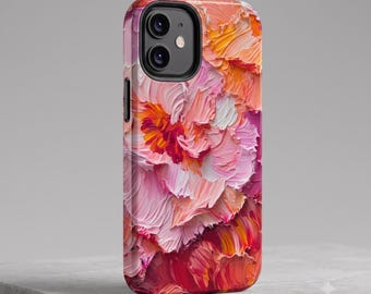 Pink Orange Floral Paint Texture Phone Case | Acrylic Aesthetic Tough iPhone 17 16 15, Samsung s26 s25 s24 Cover