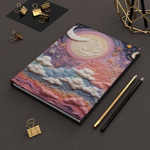 Moon & Stars Pastel Dream Journal, Phases of the Moon 3d print, Wellness Journal, Tarot Journal, Meditation Journal, Shadow Work Journal