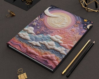 Moon & Stars Pastel Dream Journal, Phases of the Moon 3d print, Wellness Journal, Tarot Journal, Meditation Journal, Shadow Work Journal