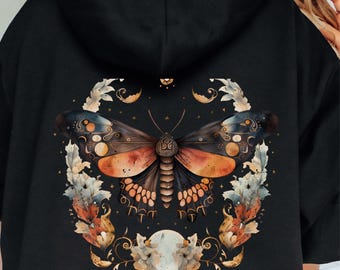 Vintage Floral Moth Hoodie: Retro Boho Pullover Sweatshirt