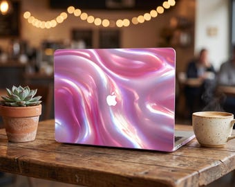 Iridescent Pink Marble Matte MacBook Case | Holographic Swirl Laptop Cover