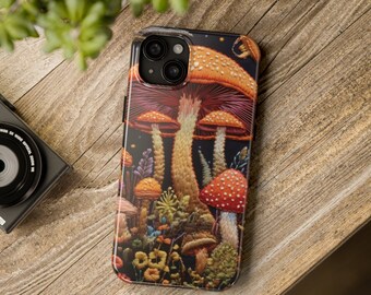 iPhone-hoesje Mushroom Forest, imitatieborduurmotief Cottagecore