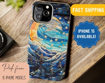 iPhone-hoesje met gebrandschilderd glas Sterrennacht – Celestial Moon Stars