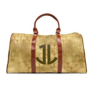 Golden Floral Print Custom Oversized Carryon Travel Bag, Overnight Weekender Bag, Personalized Carry on Luggage