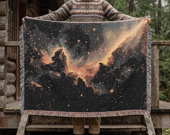Nebula Galaxy Art Woven Blanket | Starfield Space Tapestry Throw