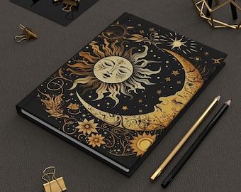 Celestial Sun Moon Stars Hardcover Journal: Dream Grimoire Notebook